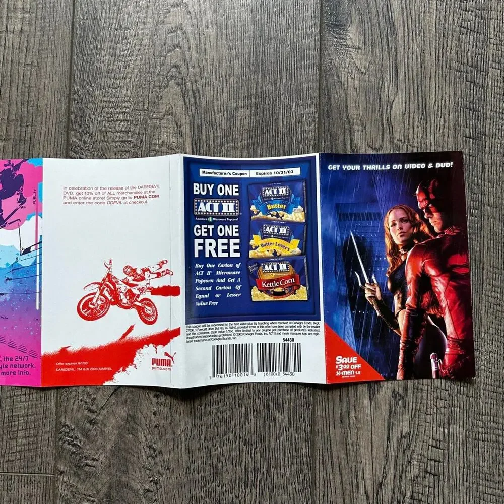 Vintage 2003 Marvel Daredevil Coupon Book Mini Movie Promo Collectible Poster